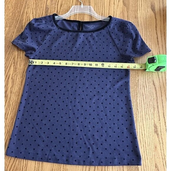 Ann Taylor Loft Black Blue Polka Dot Print Flutter Cap Sleeve Women's Size S - Picture 5 of 8